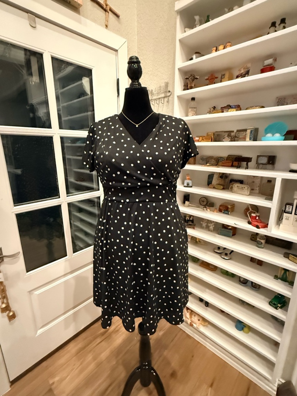 Lane Bryant Black Polka Dot Wrap-Style Dress